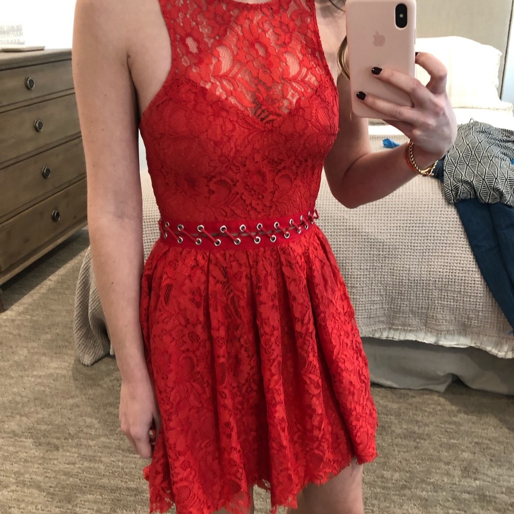 Style Stalker red lace dress 2 mini sexy lace up